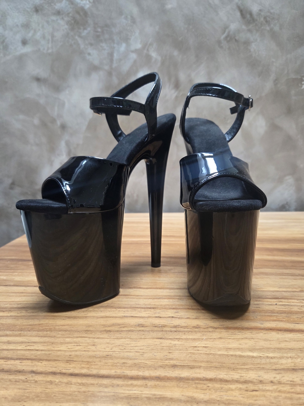Black Patent Platform High Heel Sandals with Ankle Strap